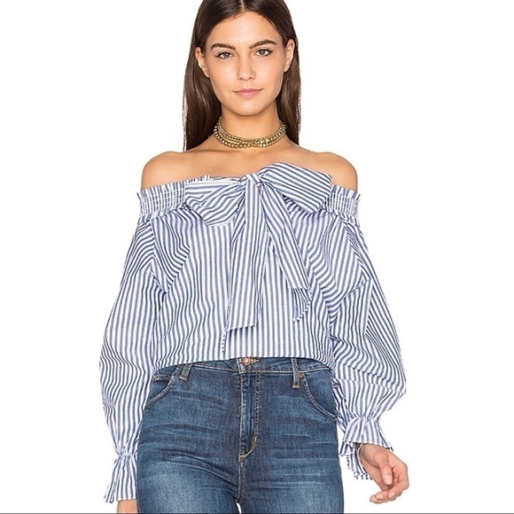 J.O.A. Off The Shoulder Stripe Top on Blue… - Picture 1 of 9